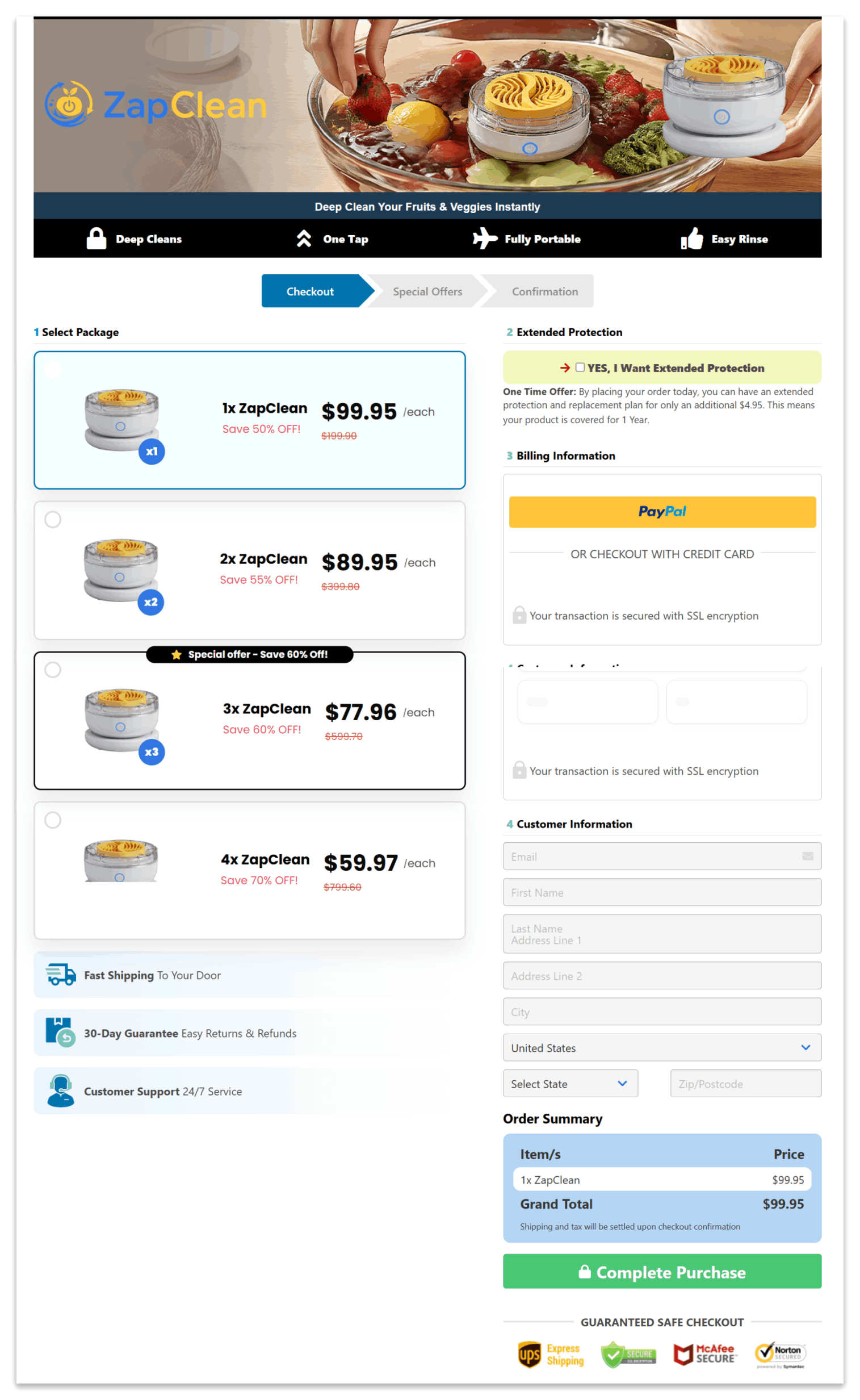 ZapClean secure checkout page